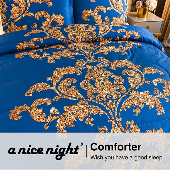 Comforter Set, Modern Luxury Design Hotel Style with Pillow Cases Blue King - Picture 6 of 6